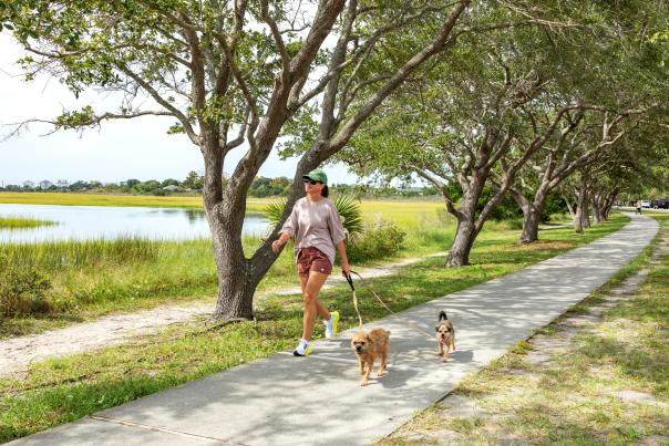 Walking around The Loop in Wrightsville Beach with dogs