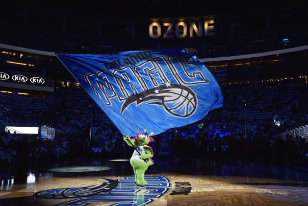 Stuff, the Orlando Magic mascot, performs before the game against the Miami Heat on October 26, 2016 at Amway Center