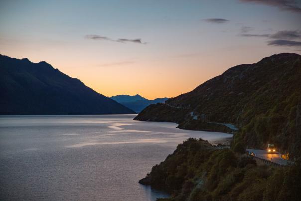 A car driving along Devils Staircase, Kingston at dusk