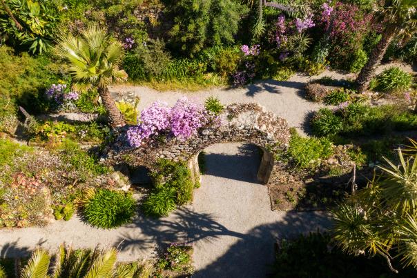 Aerial of Tresco Abbey arch