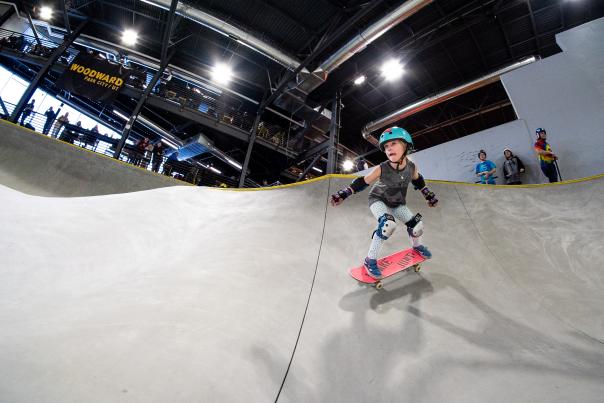 young girl skateboarding