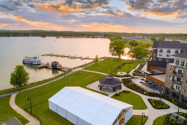 Aerial views of the Hotel Canandaigua on Canandaigua Lake