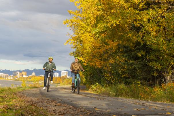 Bikers enjoying a fall day on the Coastal Trail