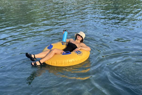 Raeanna Tinney tubing at Lion's Club tube on the San Marcos River