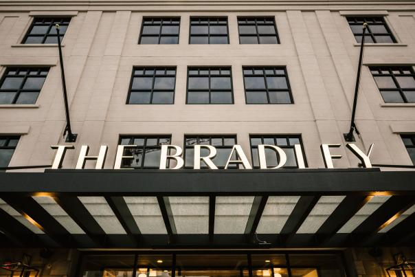 The Bradley Hotel entrance looking up