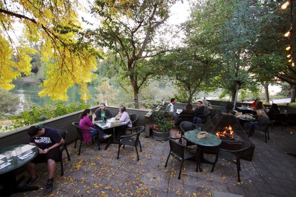 Dining at McMenamins North Bank in the Fall by Liz Devine