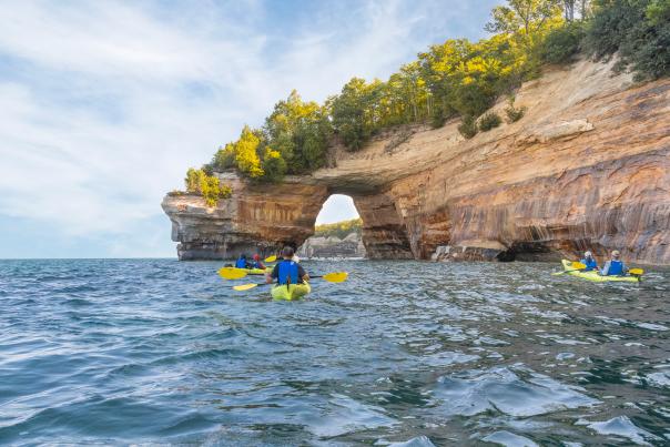Kayaking at Pictured Rocks National Lakeshore, located in the Upper Peninsula of Michigan, USA