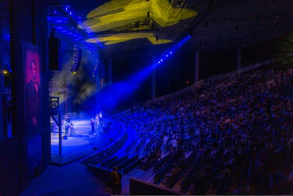 A concert being played in the Lincoln Ampitheater in Lincoln City, Indiana.