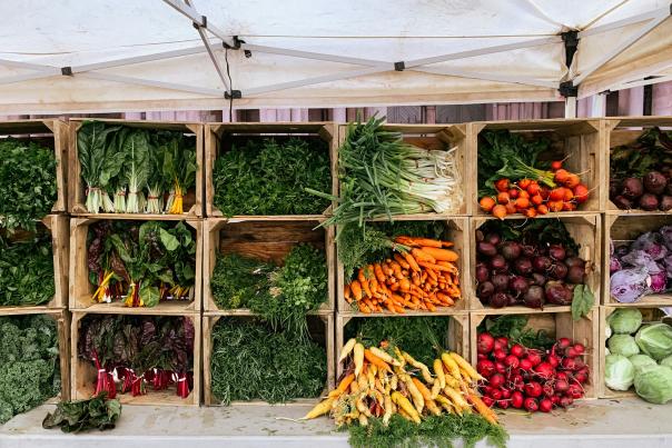 Produce at a farmers market stand