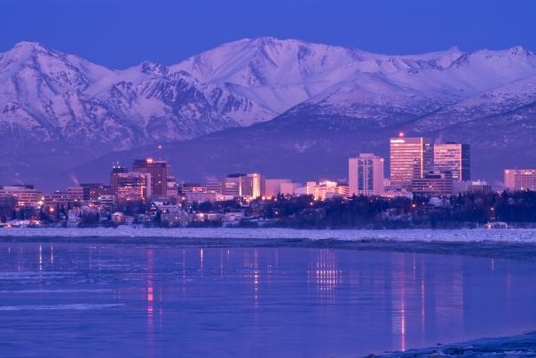 Anchorage in winter downtown city skyline