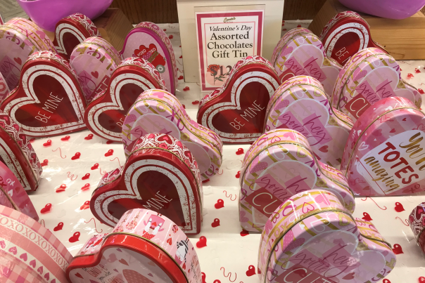 Heart-shaped boxes on display for Valentine's Day