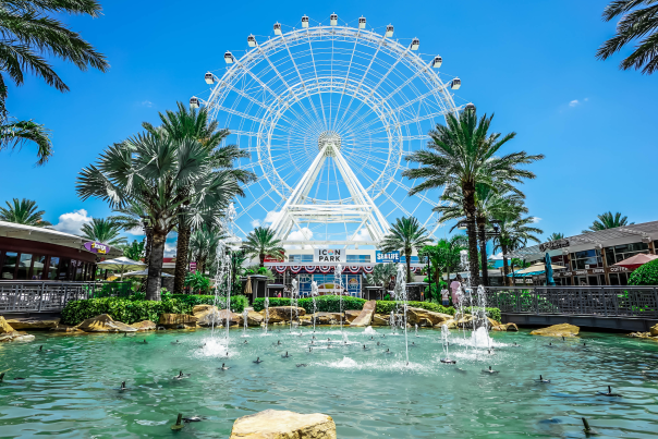 ICON Park The Wheel during daytime with fountain