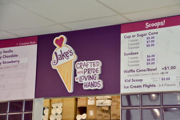 Menu at Jake's Ice Cream