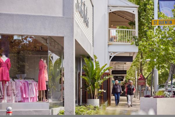 People walking through the Claremont Town Centre