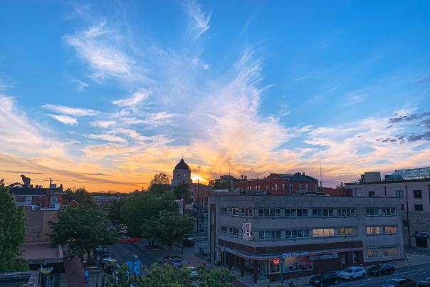 Sunset over downtown from Graduate Hotel