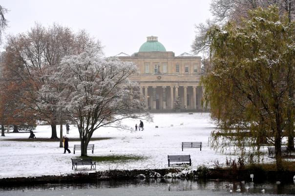 Pittville Pump Room Cheltenham in the snow