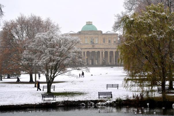 Pittville Pump Room Cheltenham in the snow