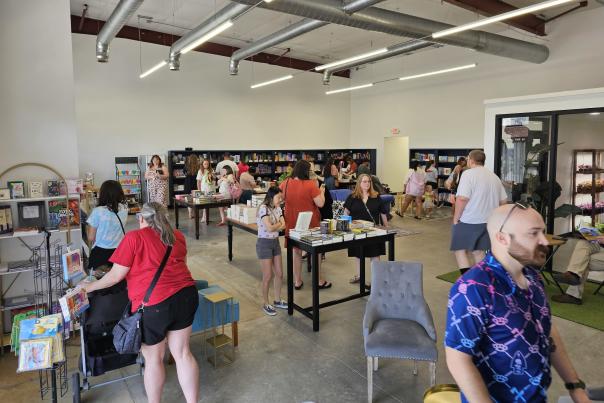 People shopping in the Clarksville Book Shop.