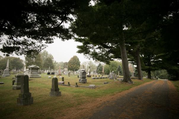 An overcast day at Rose Hill Cemetery in Bloomington, IN