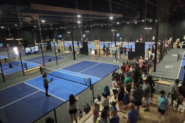 The Picklr pickleball courts from the upstairs meeting room