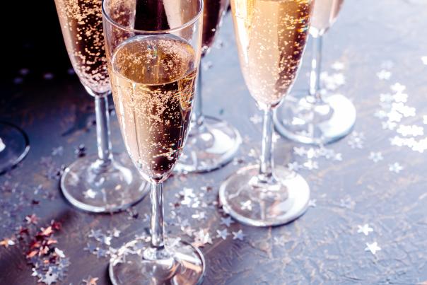 Champagne glasses ready to toast the New Year