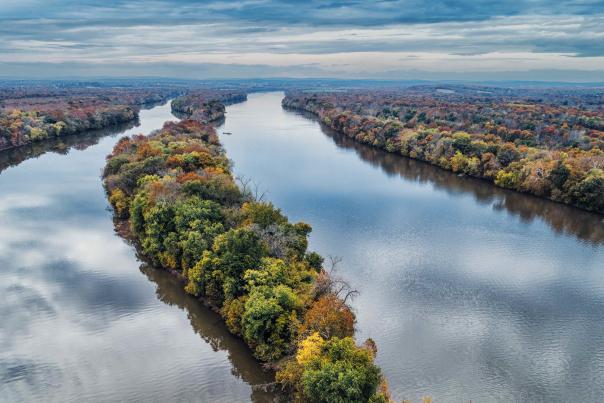 thin island with a river