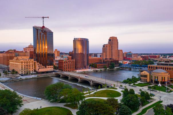 Downtown Skyline- RIver View Drone Photography