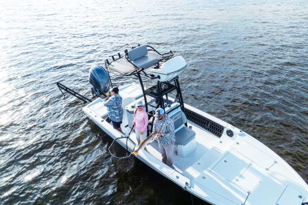 Overhead shot of a fishing trip on Charlotte Harbor on a warm winter day.