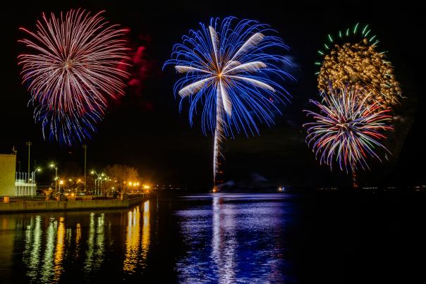 Fireworks over the Annapolis harbor light up the night sky
