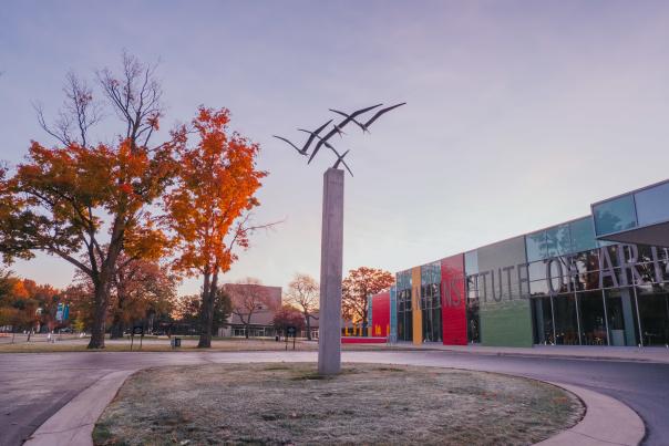 Outside the Flint Institute of Arts in fall