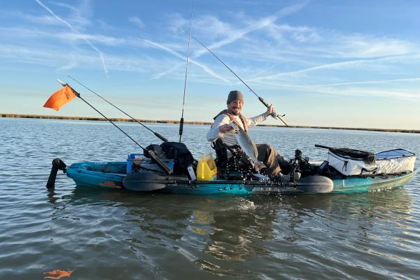 Forrest Green fishes for Speckled Trout in Lake Pontchartrain.