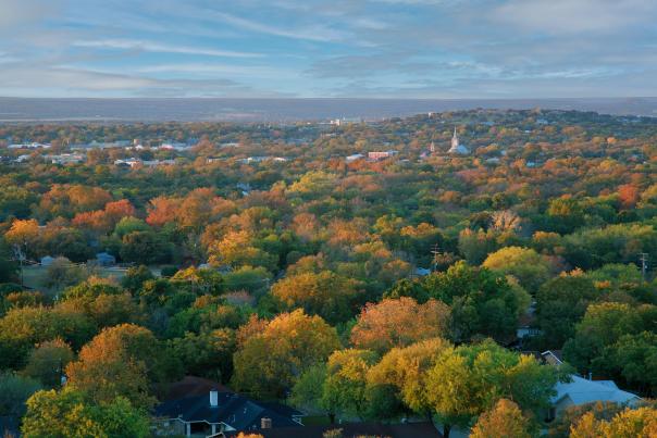 Fredericksburg Fall Foliage with blue sky