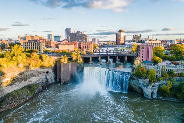 High Falls urban waterfall in Rochester, NY