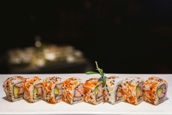 Roll of sushi on plate