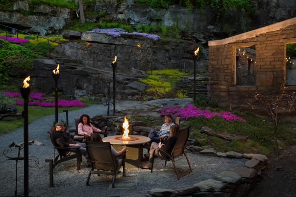 Relax by the fire during a weekend getaway to the Poconos at Ledges Hotel.