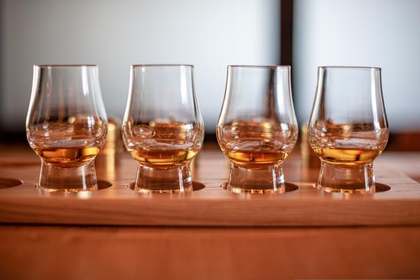 Row of Bulleit Bourbon tasting
