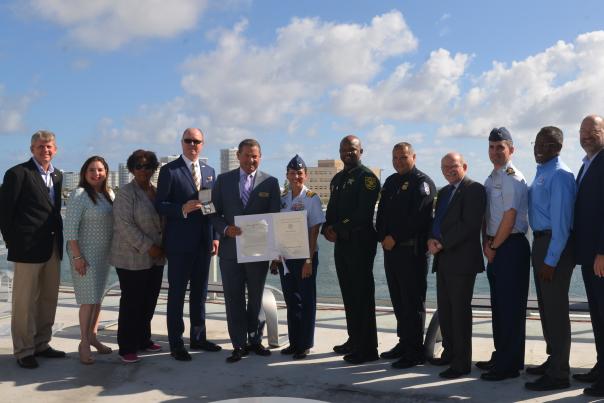 The Unified Command receives an award from the U.S. Coast Guard