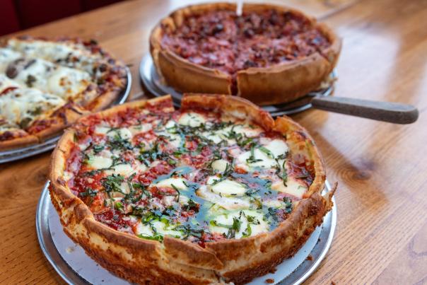 Tavern cut and deep dish pizzas. At Giordano's in Fort Wayne
