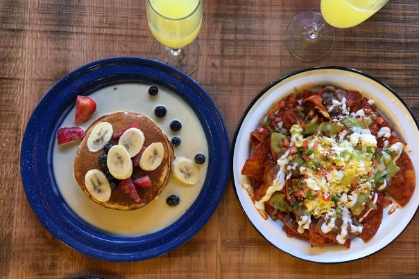 Tres Leches Pancakes and Chilaquiles with Mimosas