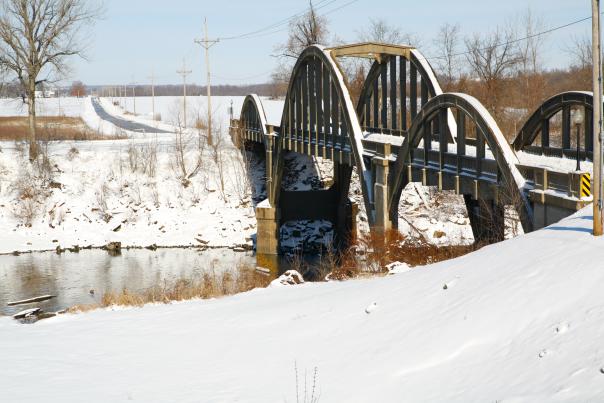 Snow on the Creamery Bridge in Osawatomie - Frontier Military Byway