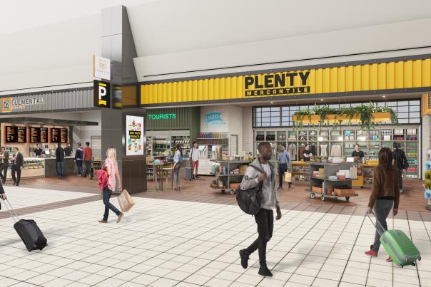Rendering of Plenty Mercantile and Elemental Coffee coming to Will Rogers World Airport