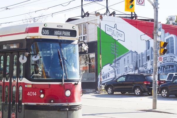 A streetcar on College street in the Little Italy neighbourhood