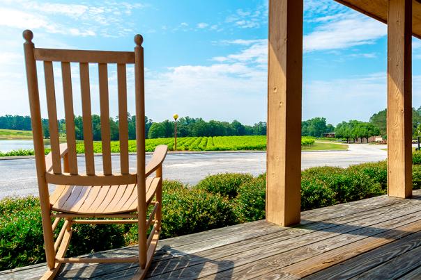Rocking chair on the porch of Gregory Vineyards in Benson, NC.