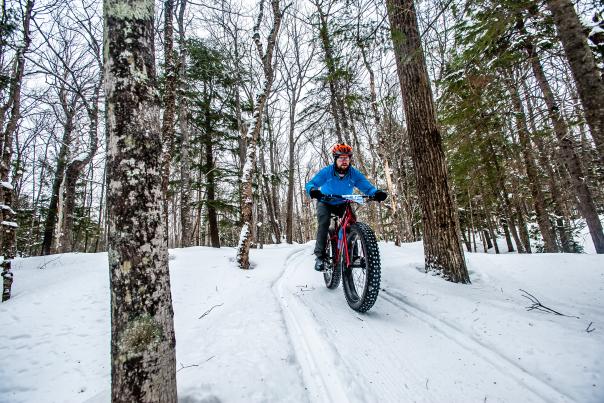 Fat tire biking in the winter in Michigan's Upper Peninsula, USA
