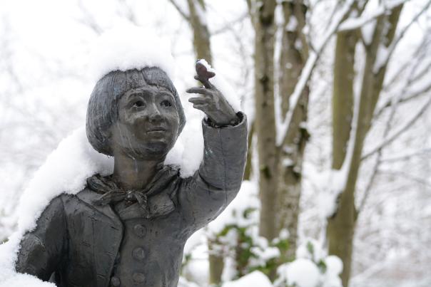 Eugene Japanese-American Art Memorial in Snow by Colin Morton