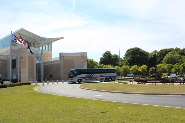 Motorcoach bus parked at Airborne and Special Operations Museum in Fayetteville NC