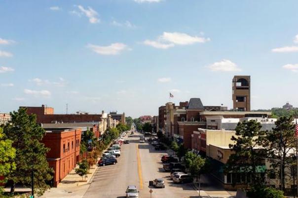 Cityscape of Lawrence, Kansas.