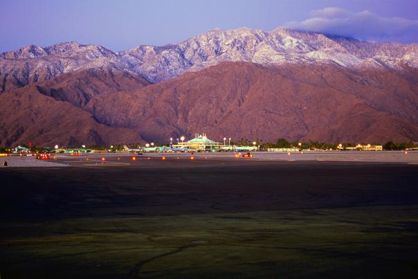 Palm Springs International Airport with big beautiful mountains in the background