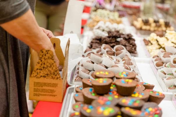 Chocolate candies being boxed up