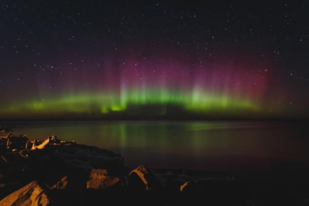 Northern Lights over Lake Superior near Ironwood, Michigan
